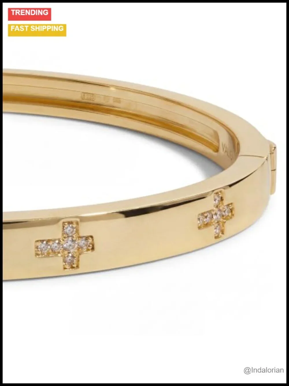 18K Gold-Plated Bangle Bracelet for Women, CZ Cross, Stackable Hinged